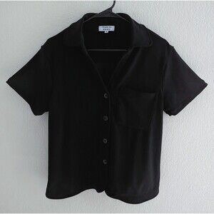 Frankies Bikinis Coco Terry Button Up Shirt Women's Size Medium Black Top